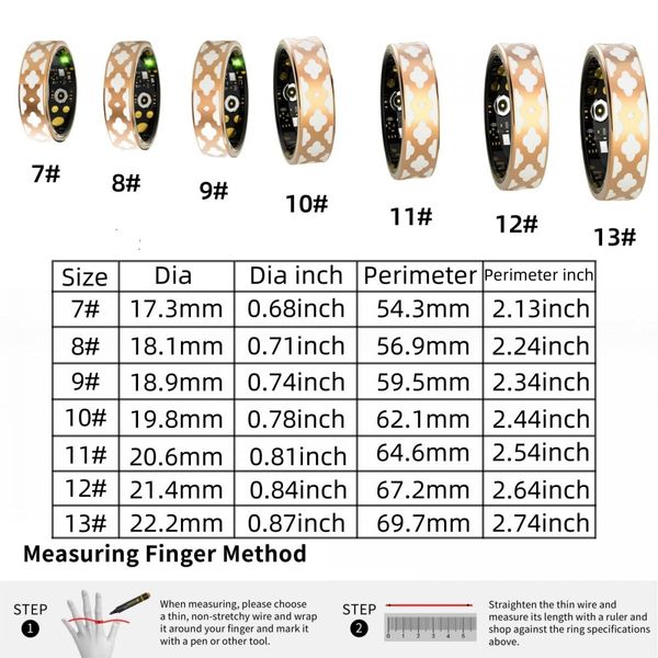 Smart Ring Tracker Enamel Flower Pattern Ring for Women & Man, Sleep&Exercise Monitor, IP68 Waterproof Activity Trackers with Charging Case(12#)