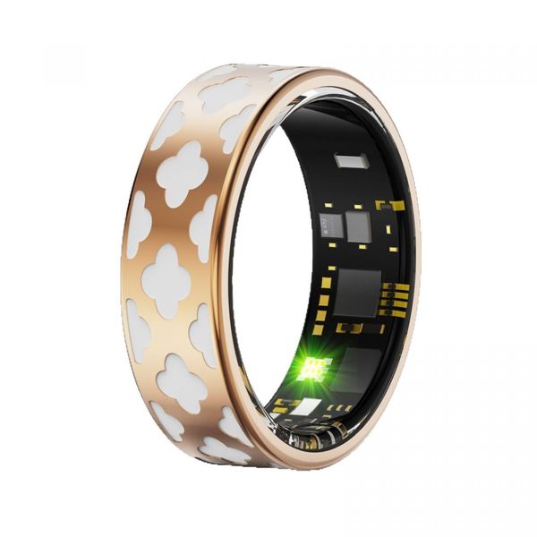 Smart Ring Tracker Enamel Flower Pattern Ring for Women & Man, Sleep&Exercise Monitor, IP68 Waterproof Activity Trackers with Charging Case(12#)