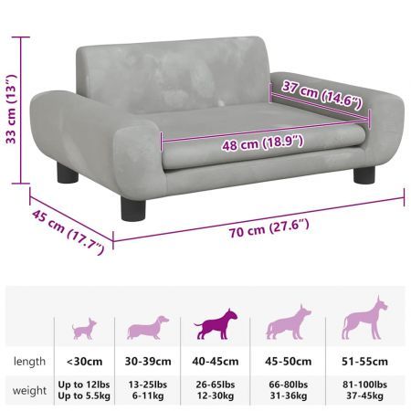 Dog Bed Light Grey 70x45x33 cm Velvet