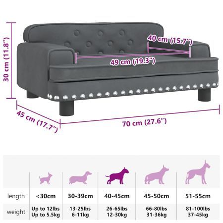 Dog Bed Dark Grey 70x45x30 cm Velvet