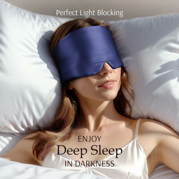 Sleep Mask Eye Mask for Man and Woman with Adjustable Headband, Full Size Large Sleep Mask for All Night Sleep, Travel 1 Pack (Navy Blue)