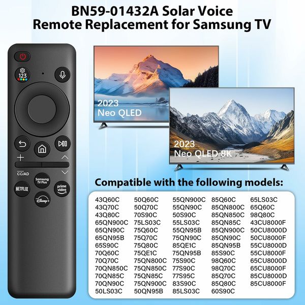 BN59-01432A Solar Voice Remote Replacement for TV Remote with Bluetooth Rechargeable Solar Cell,Compatible with Sam---sung TV - Black