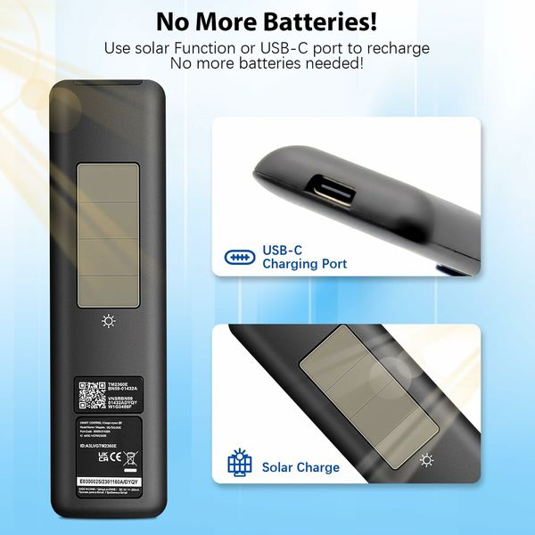 BN59-01432A Solar Voice Remote Replacement for TV Remote with Bluetooth Rechargeable Solar Cell,Compatible with Sam---sung TV - Black