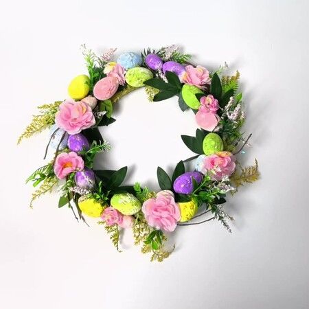 Easter Egg Wreath 45cm Front Door Artificial Green Hanging on Home Indoor Outdoor Front Door Wall Decorations Easter Decor Multicolor
