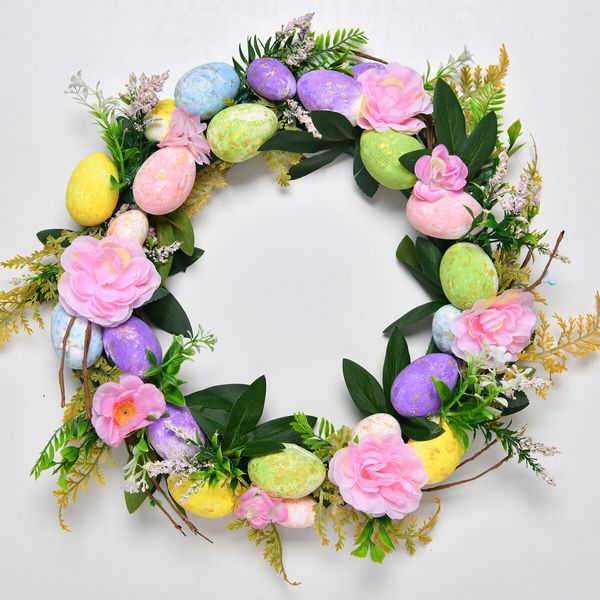 Easter Egg Wreath 45cm Front Door Artificial Green Hanging on Home Indoor Outdoor Front Door Wall Decorations Easter Decor Multicolor
