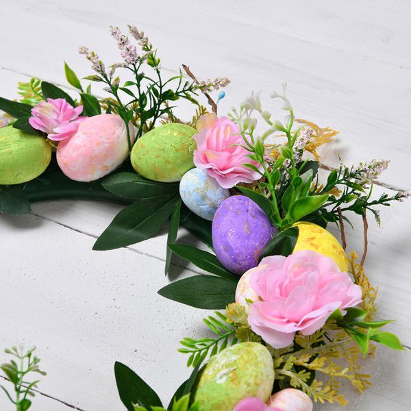 Easter Egg Wreath 45cm Front Door Artificial Green Hanging on Home Indoor Outdoor Front Door Wall Decorations Easter Decor Multicolor