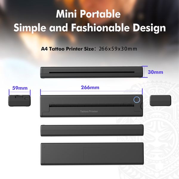 Tattoo Thermal Printer A4 Portable, Bluetooth Wireless USB Inkless Printing Includes 10 Free Tattoo Transfer Papers