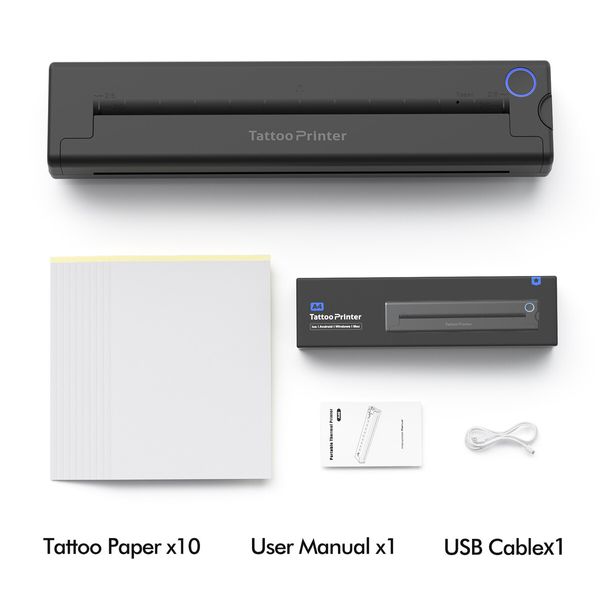 Tattoo Thermal Printer A4 Portable, Bluetooth Wireless USB Inkless Printing Includes 10 Free Tattoo Transfer Papers