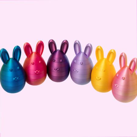 6pcs Movable Joint 3D Printed Bunny Egg Set Rabbit Fidget Toy with Egg Easter Decor.