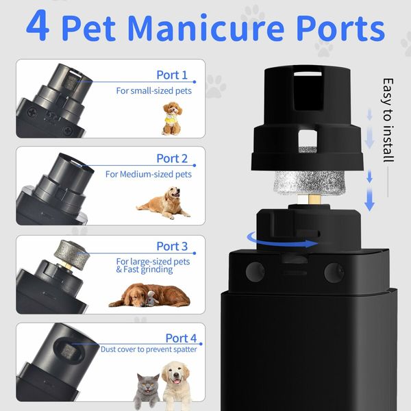 Electric Rechargeable Dog Nail Grinder with UV & Interactive Lights with 4-Speed,Nail Clippers for All Type Dogs Cat(Black)