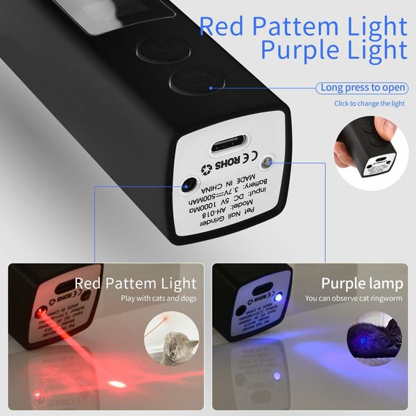 Electric Rechargeable Dog Nail Grinder with UV & Interactive Lights with 4-Speed,Nail Clippers for All Type Dogs Cat(Black)