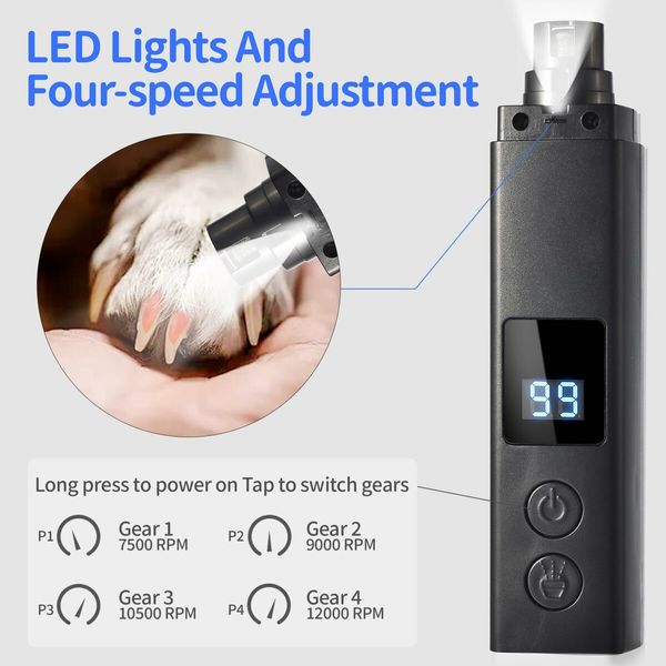 Electric Rechargeable Dog Nail Grinder with UV & Interactive Lights with 4-Speed,Nail Clippers for All Type Dogs Cat(Black)