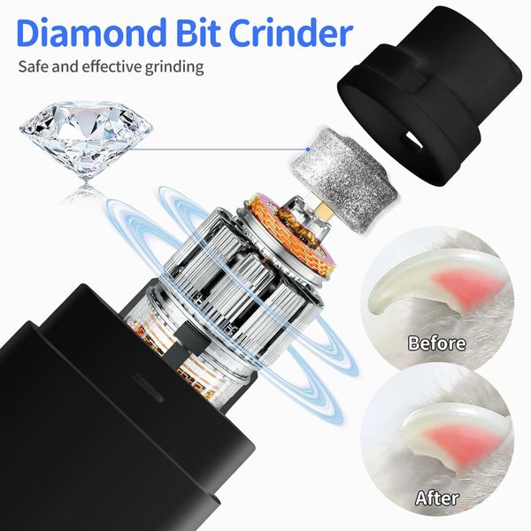 Electric Rechargeable Dog Nail Grinder with UV & Interactive Lights with 4-Speed,Nail Clippers for All Type Dogs Cat(Black)