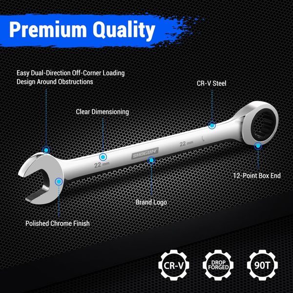 17pcs Wrench Spanner Set Metric Ratchet 90 Tooth Gear Hand Ratcheting Tool Kit Nickle Plating CRV Steel with Storage Pouch