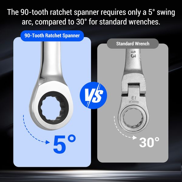 17pcs Wrench Spanner Set Metric Ratchet 90 Tooth Gear Hand Ratcheting Tool Kit Nickle Plating CRV Steel with Storage Pouch