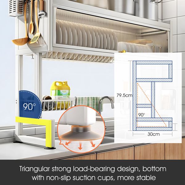Dish Drying Rack Holder Drain Caddy Kitchen Drainer Cutlery Plate Cup Utensil Storage Over The Sink Organiser Enclosed With Hook Door 95cm
