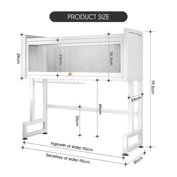 Dish Drying Rack Holder Drain Caddy Kitchen Drainer Cutlery Plate Cup Utensil Storage Over The Sink Organiser Enclosed With Hook Door 95cm