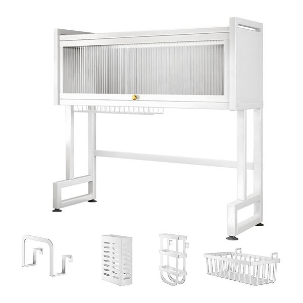 Dish Drying Rack Holder Drain Caddy Kitchen Drainer Cutlery Plate Cup Utensil Storage Over The Sink Organiser Enclosed With Hook Door 95cm