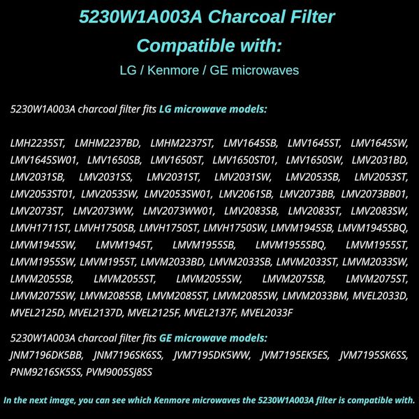 2 Pcs 5230W1A003A Replacement Charcoal Filters for LG Microwaves LMV2031ST, LMV2031BD, LMHM2237ST, LMV2031SS