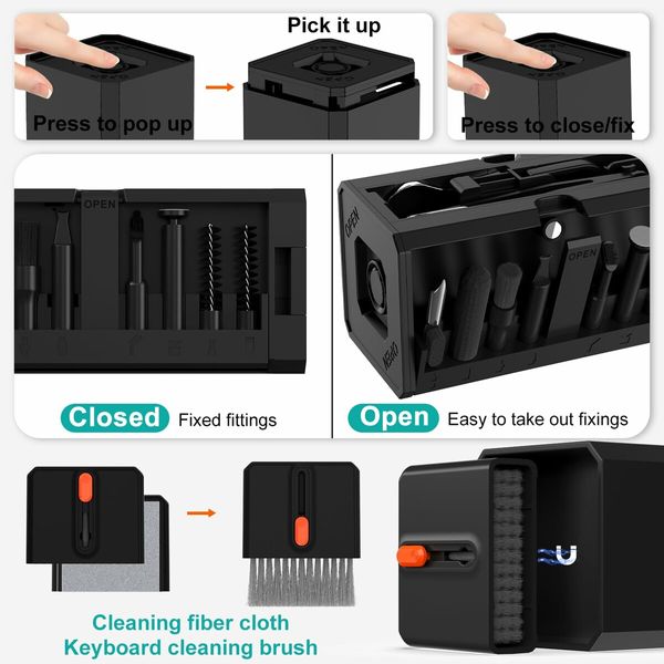 32 in 1 Cellphone Cleaning Kit with Port& Cable Cleaner,Stylus Pen,SIM Tool Multi-Device Cleaner for Mobile Phone,Laptop,Keyboard Camera Lens(Black)
