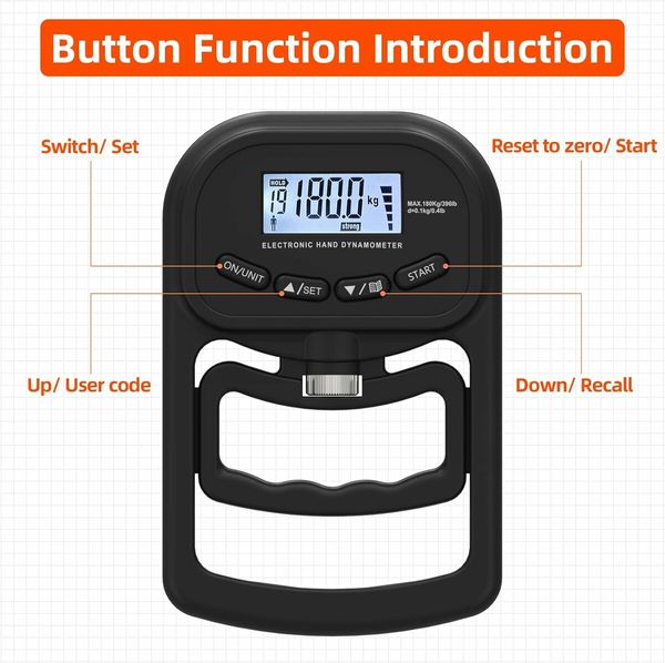 Grip Strength Trainer, Rechargeable Electronic Hand Dynamometer, Digital Grip Strength Tester with LCD Display, Black