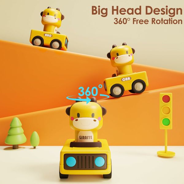 Press to Go Car Toys,Animal Racing Cars,Infant Play Vehicle Set,Push Go Friction Car Toys,Birthday Gifts,Age3+