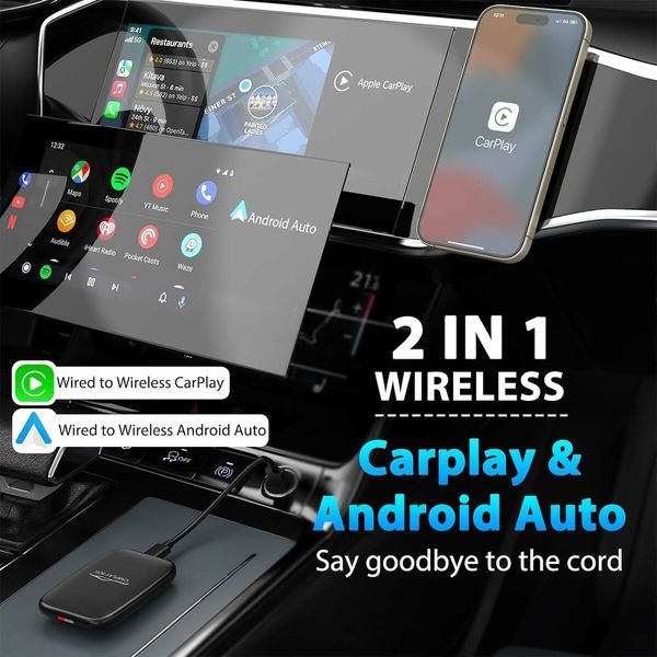 3 in 1 Wireless CarPlay Adapter 2025 Upgraded,Wireless CarPlay and Android Auto Adapter Built in Netflix YouTube Support TF Card,Factory Car Play Video Box