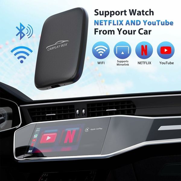 3 in 1 Wireless CarPlay Adapter 2025 Upgraded,Wireless CarPlay and Android Auto Adapter Built in Netflix YouTube Support TF Card,Factory Car Play Video Box
