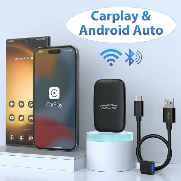 3 in 1 Wireless CarPlay Adapter 2025 Upgraded,Wireless CarPlay and Android Auto Adapter Built in Netflix YouTube Support TF Card,Factory Car Play Video Box