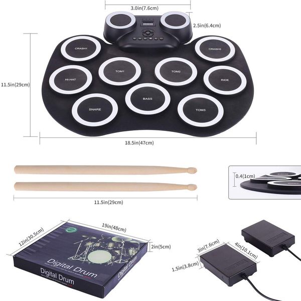 Portable Electronic Drum Kit Hand Rolled Flashing Bluetooth Drum with Speaker