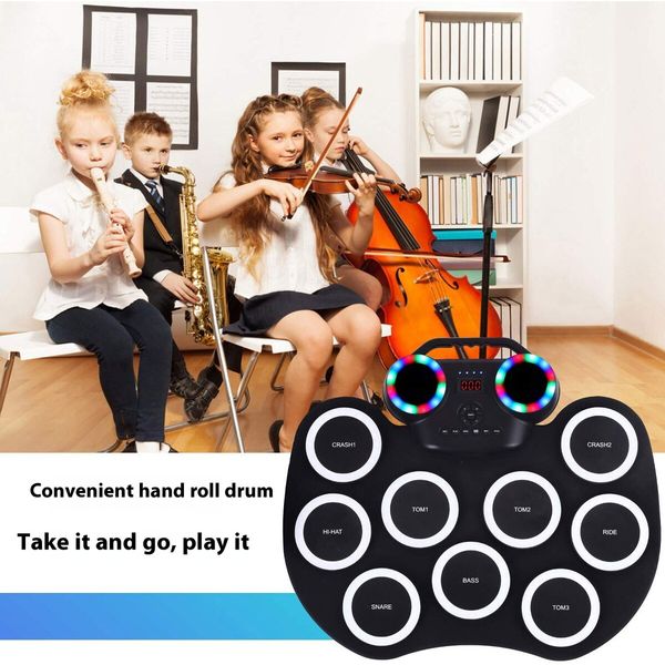 White Portable Electronic Drum Kit Hand Rolled Flashing Bluetooth Drum with Speaker