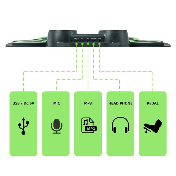 Green Patterned Portable Electronic Drum Kit Hand Rolled Flashing Bluetooth Drum with Speaker
