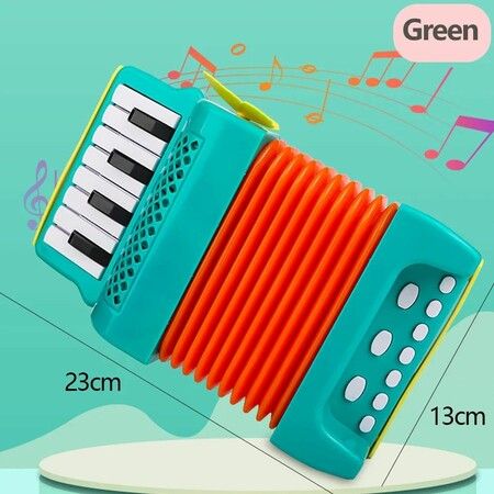 10 Keys and 8 Bass Piano Accordion Music Education Easy to Play Portable Children Accordion Toy For Boys Girls Color Green