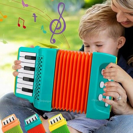 10 Keys and 8 Bass Piano Accordion Music Education Easy to Play Portable Children Accordion Toy For Boys Girls Color Green