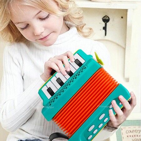 10 Keys and 8 Bass Piano Accordion Music Education Easy to Play Portable Children Accordion Toy For Boys Girls Color Green