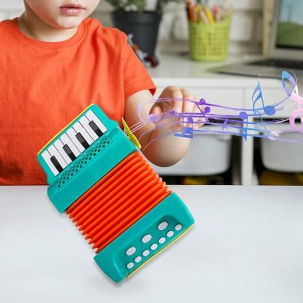 10 Keys and 8 Bass Piano Accordion Music Education Easy to Play Portable Children Accordion Toy For Boys Girls Color Green