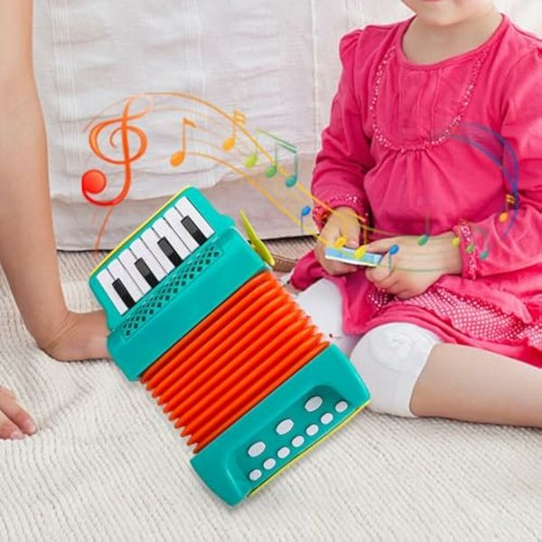 10 Keys and 8 Bass Piano Accordion Music Education Easy to Play Portable Children Accordion Toy For Boys Girls Color Green