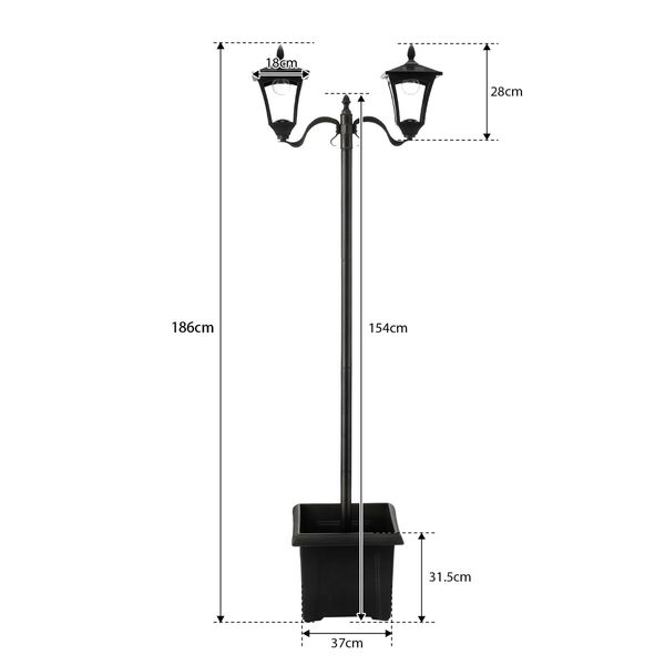 186cm Solar Led Light Post Planter Outdoor Street Garden Security Pole Lamp Driveway Pathway Patio Yard Energy Powered Pillar Lantern Double Lights
