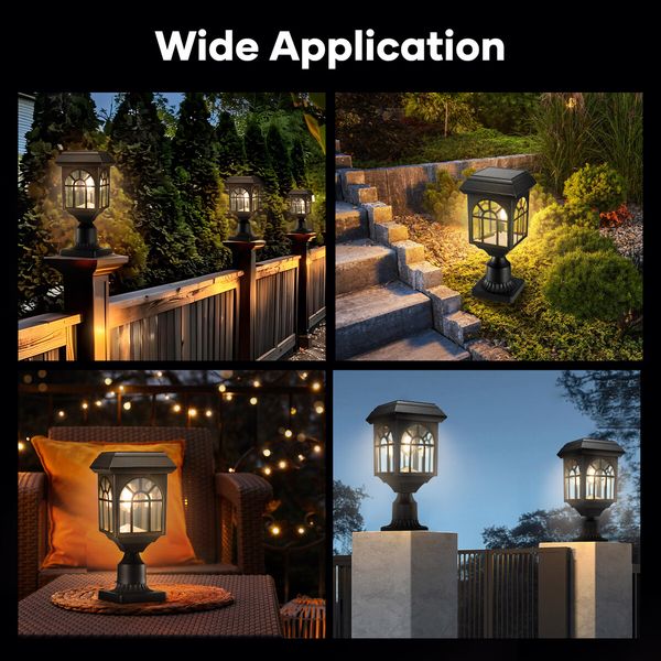 Solar Led Post Light Outdoor Garden Gate Street Pathway Security Lamp Cap Lantern Driveway Pole Pillar Energy Powered Landscape Patio Fence Yard Decor