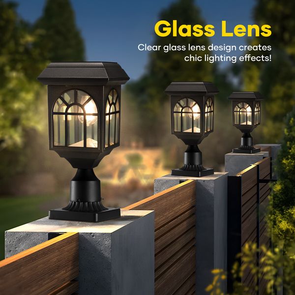 Solar Led Post Light Outdoor Garden Gate Street Pathway Security Lamp Cap Lantern Driveway Pole Pillar Energy Powered Landscape Patio Fence Yard Decor