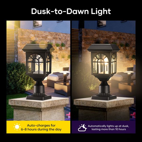 Solar Led Post Light Outdoor Garden Gate Street Pathway Security Lamp Cap Lantern Driveway Pole Pillar Energy Powered Landscape Patio Fence Yard Decor