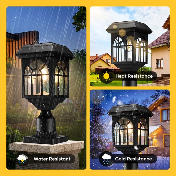 Solar Led Post Light Outdoor Garden Gate Street Pathway Security Lamp Cap Lantern Driveway Pole Pillar Energy Powered Landscape Patio Fence Yard Decor