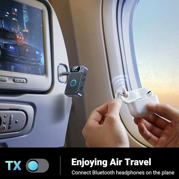 Bluetooth 5.4 Transmitter Receiver Adapter for Airplane Headphones, 2 in 1 Wireless Bluetooth 3.5mm Aux Audio Transmitter, Receiver for TV