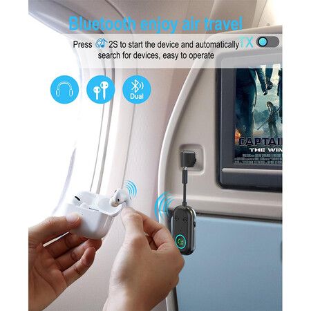 Bluetooth Transmitter Receiver, 3.5MM to Bluetooth 5.3 Transmitter, 2 in 1 Airplane Bluetooth Adapter for Headphone, TV