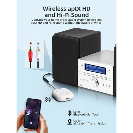 Bluetooth 5.4 Wireless Audio Transmitter Receiver for AirPods, Headphones, TVs and Gym Equipment, Dual Link Connect 2 Wireless Headphones