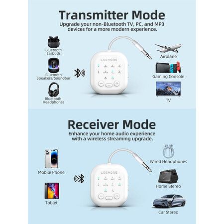 Bluetooth 5.4 Wireless Audio Transmitter Receiver for AirPods, Headphones, TVs and Gym Equipment, Dual Link Connect 2 Wireless Headphones