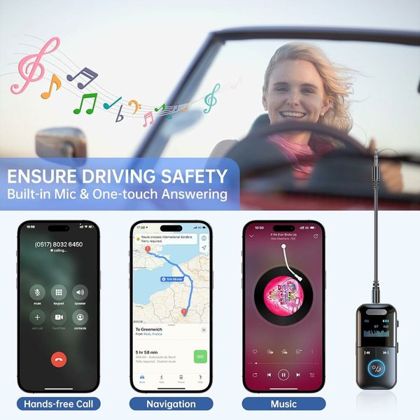 Bluetooth 5.4 Audio Transmitter Receiver, 4 in 1 Wireless Transmitter Adapter, Low Latency, HD Screen, TF Card Aux Adapter for Airplane, Car, Laptop, Radio