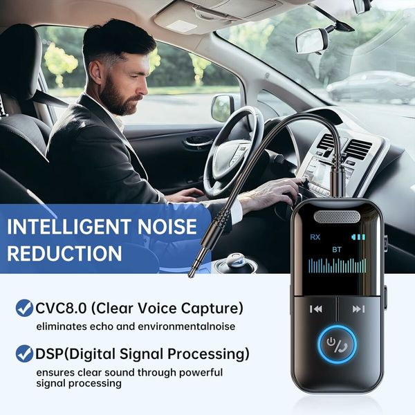 Bluetooth 5.4 Audio Transmitter Receiver, 4 in 1 Wireless Transmitter Adapter, Low Latency, HD Screen, TF Card Aux Adapter for Airplane, Car, Laptop, Radio