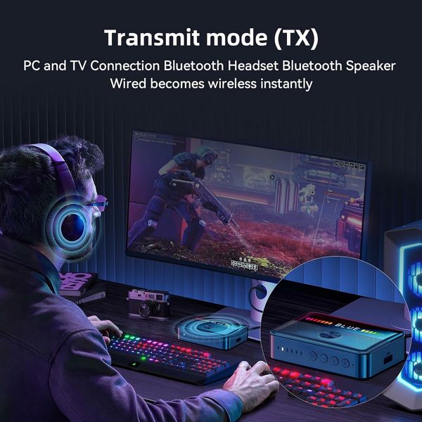 RGB Bluetooth 5.3 Audio Receiver Transmitter, Bluetooth Audio Adapter for Old Home Stereo, Speakers TV with Display, USB, RCA, 3.5mm AUX, DAC, Coaxial