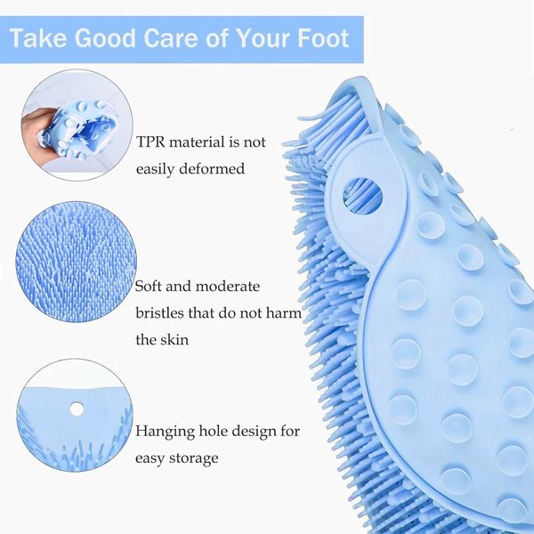Shower Foot and Back Scrubber Mat, Wall Mounted Shower Foot Scrubber with Suction Cups, Massage Foot Cleaner for Shower (Blue)